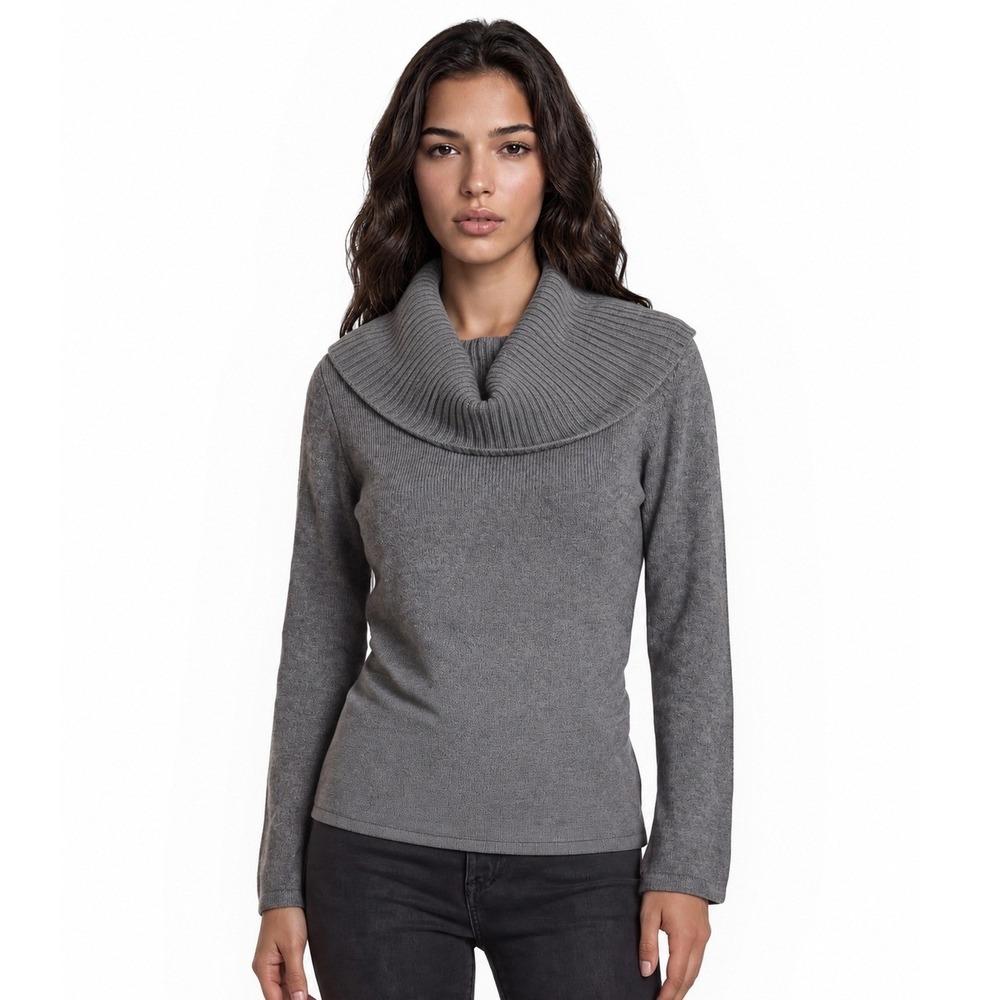 UGG Cowl Neck Sweater Women's Size Medium Gray Cozy Chunky Ribbed Longline